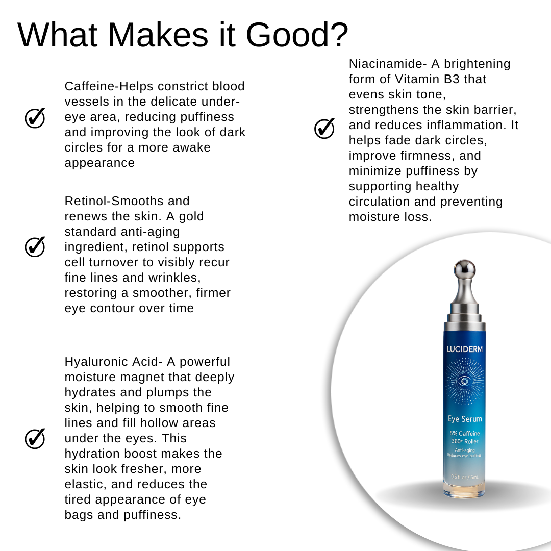 Luciderm eye serum explanation on what makes the product good